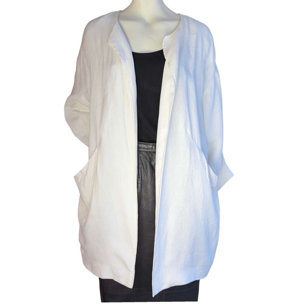 Vintage Louben White Linen Coat Open Front Coastal Grandmother Neo Minimalism 12